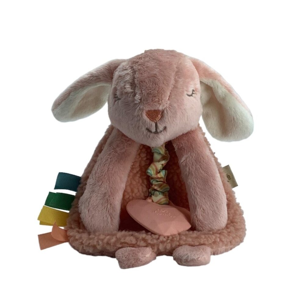 itzy ritzy Bunny Rabbit Lovey Plush Teether Toy Heart Crinkle Ribbons Sherpa